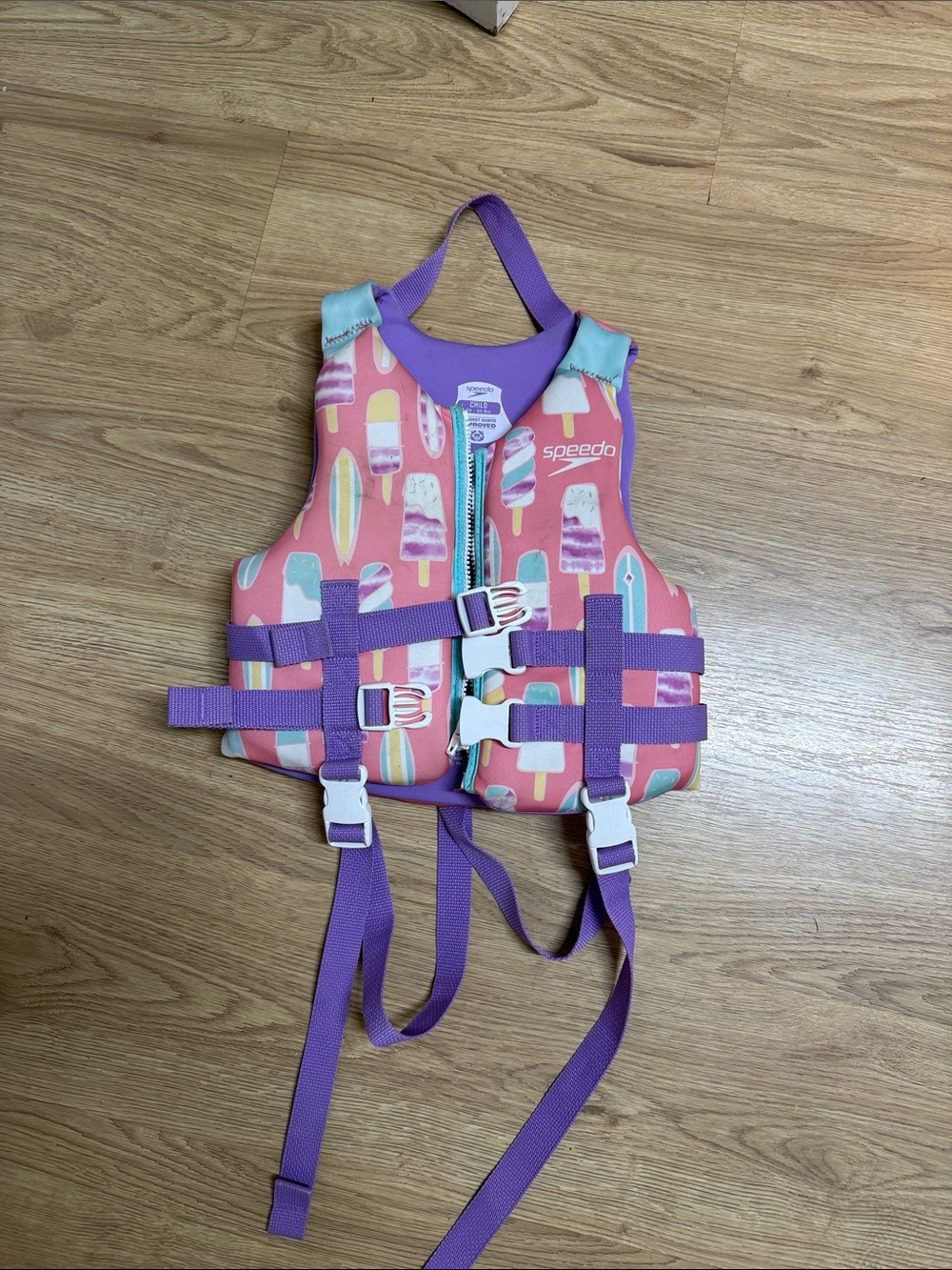 Speedo Pink Popsicle Print Kids Life Jacket with Purple Straps